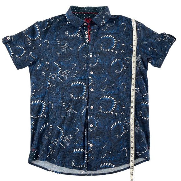 Au Noir Short Sleeve Stretch Espinoza Navy Button Front Size 4/L Classic $178 - Picture 5 of 13